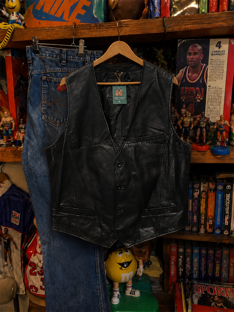 90s Classic Biker Deri Yelek