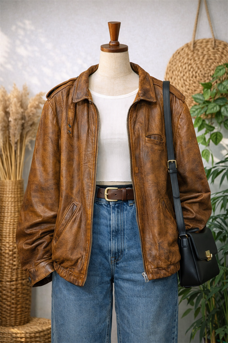 90s Classic Brown Deri Ceket