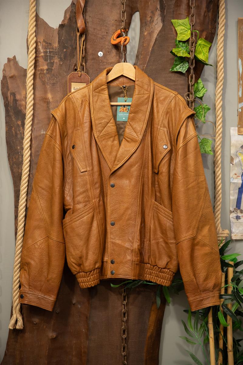 90s Classic Kahverengi Oversize Deri Ceket