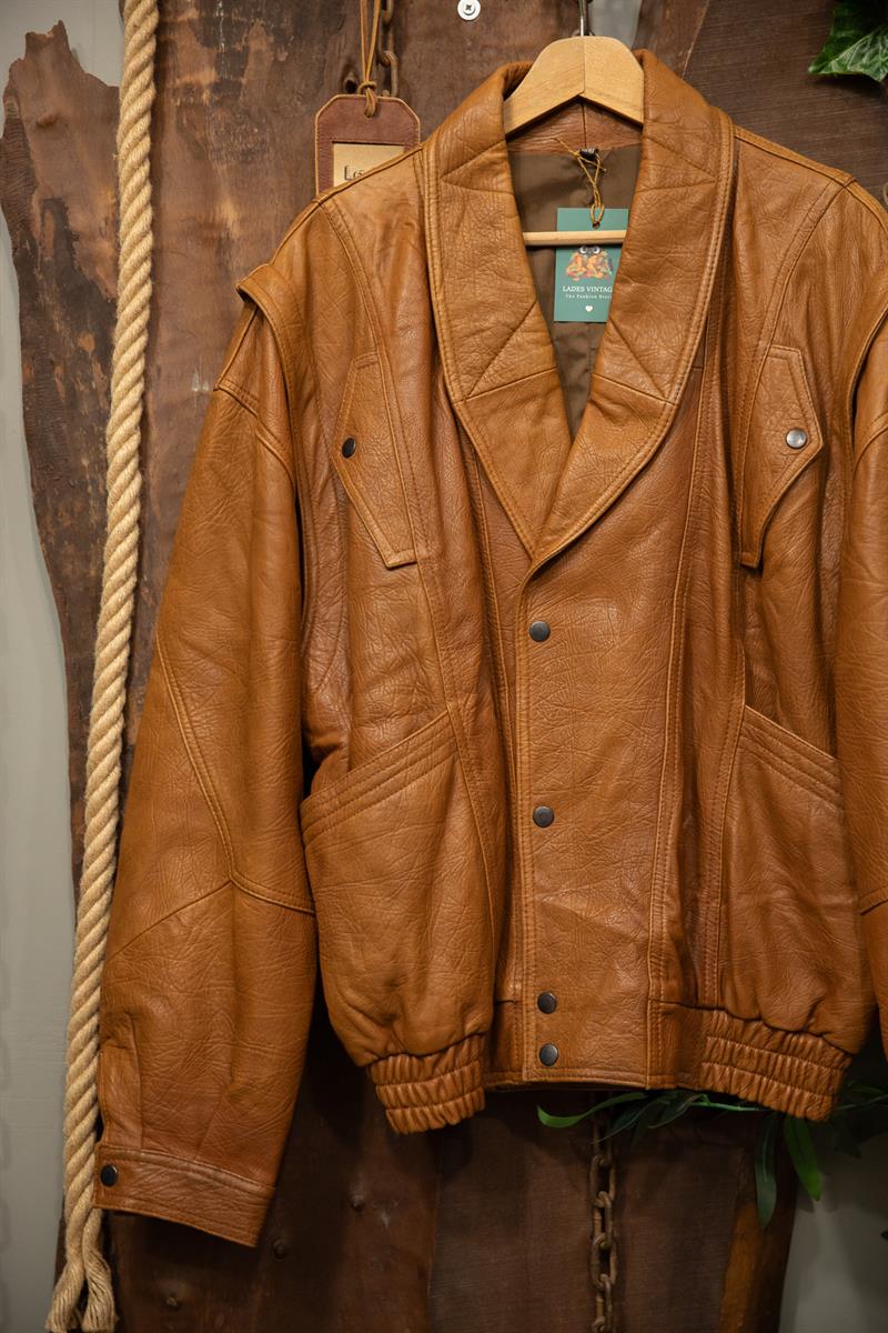 90s Classic Kahverengi Oversize Deri Ceket