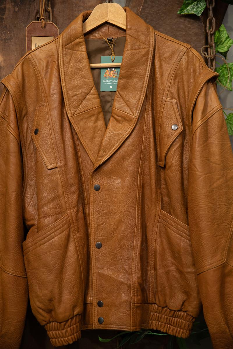 90s Classic Kahverengi Oversize Deri Ceket