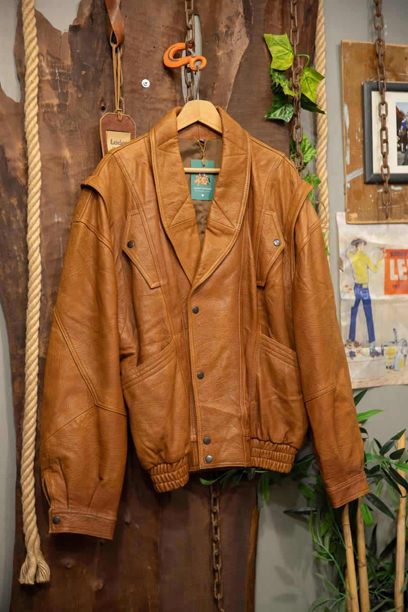 90s Classic Kahverengi Oversize Deri Ceket