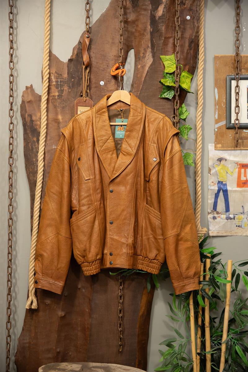 90s Classic Kahverengi Oversize Deri Ceket