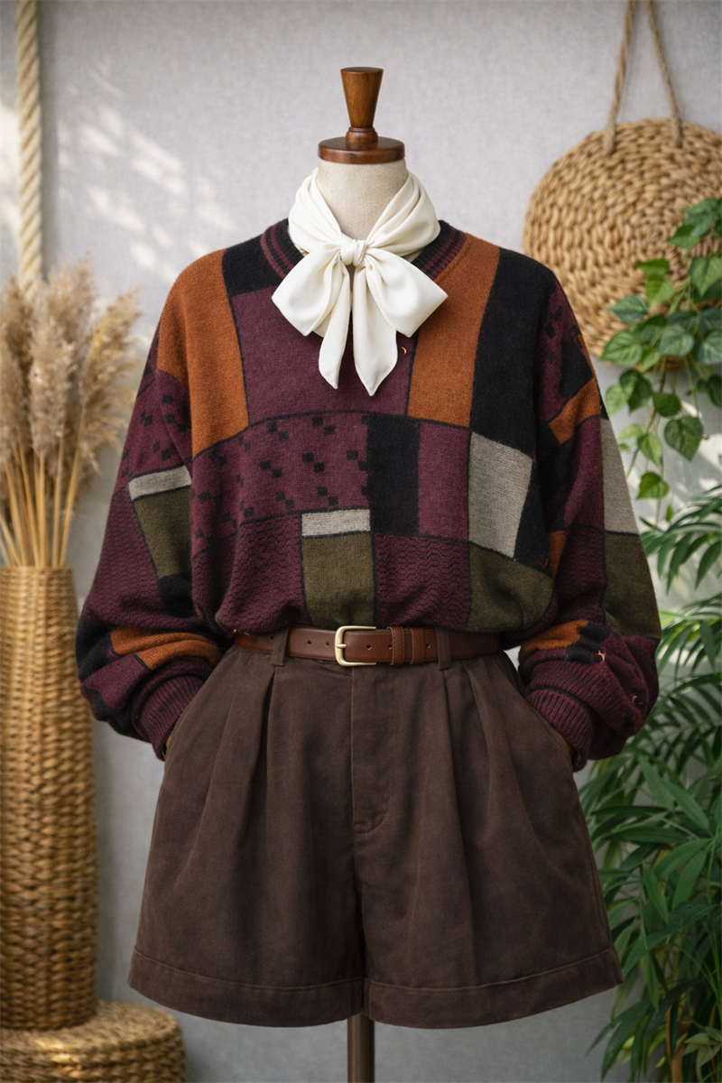 90s Color Block Oversize Wool Kazak