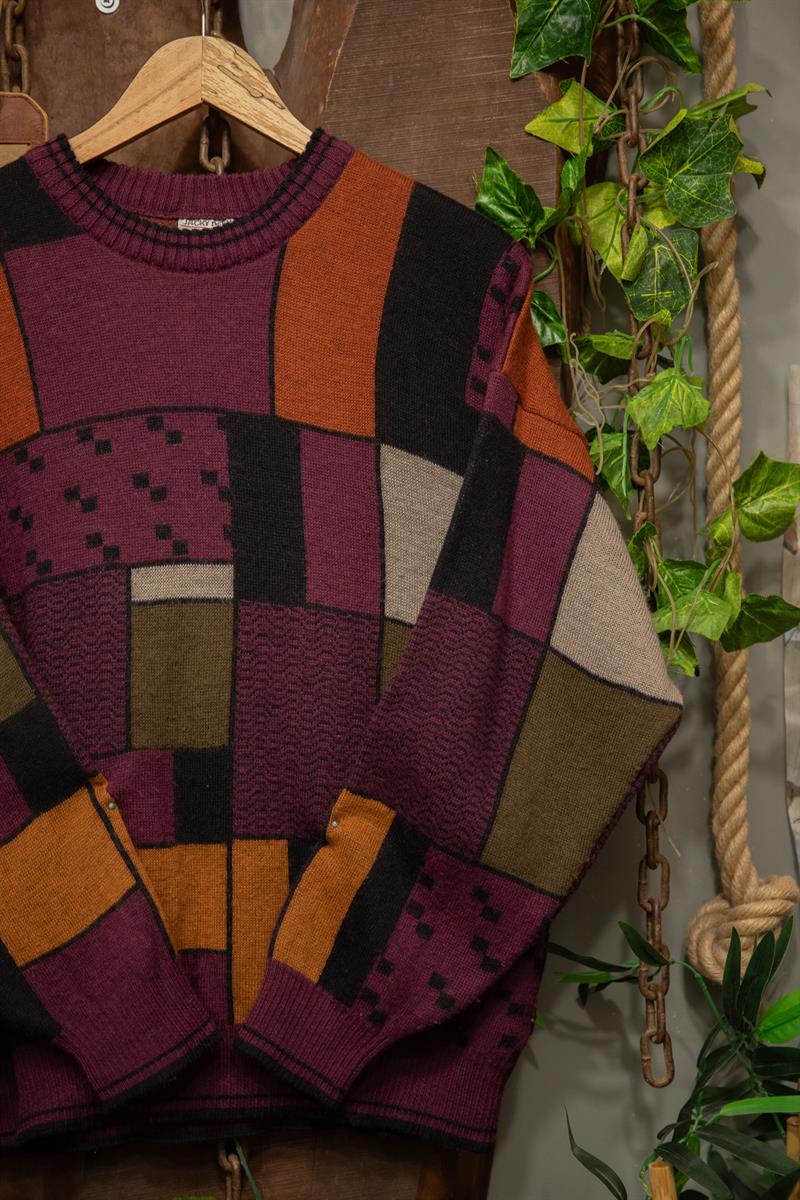 90s Color Block Oversize Wool Kazak