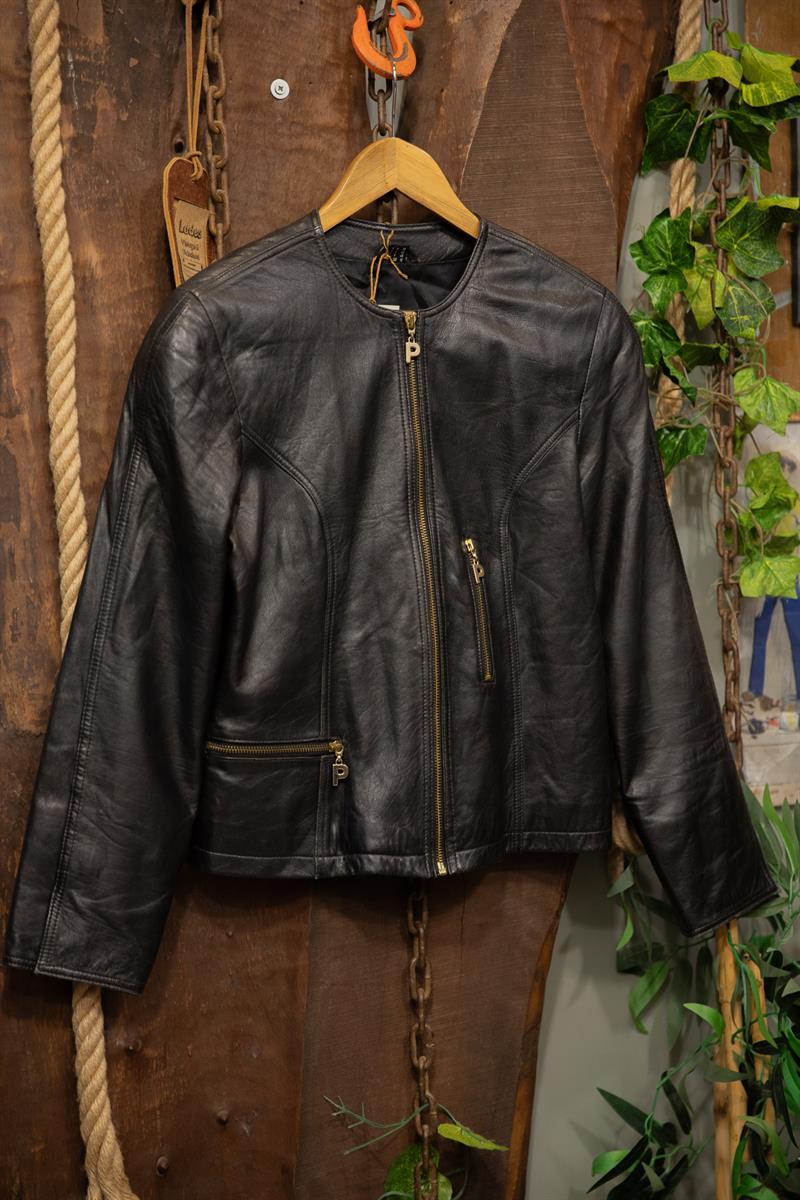 90s Crop Biker Deri Ceket