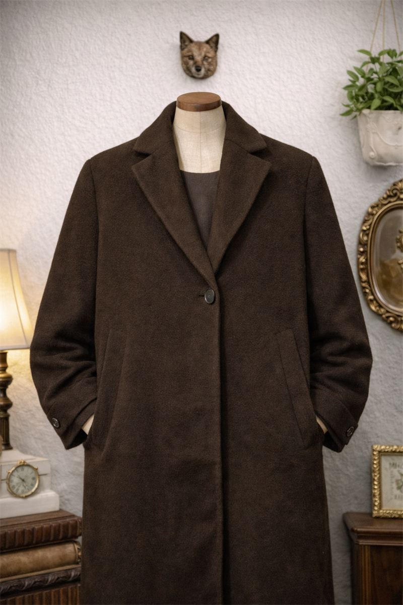 90s Dark Brown Classic Kaşe Kaban