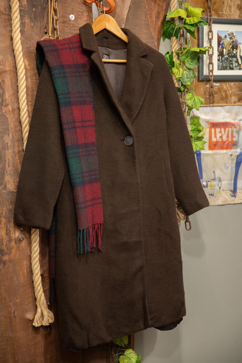 90s Dark Brown Classic Kaşe Kaban