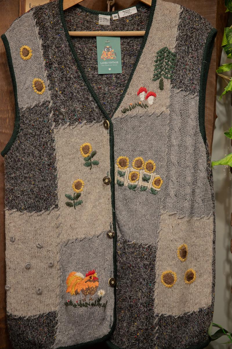 90s El Nakışlı Florak Wool Yelek