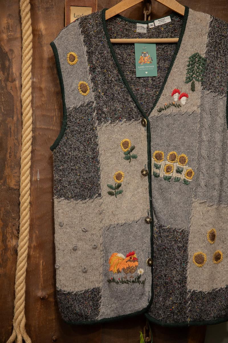 90s El Nakışlı Florak Wool Yelek