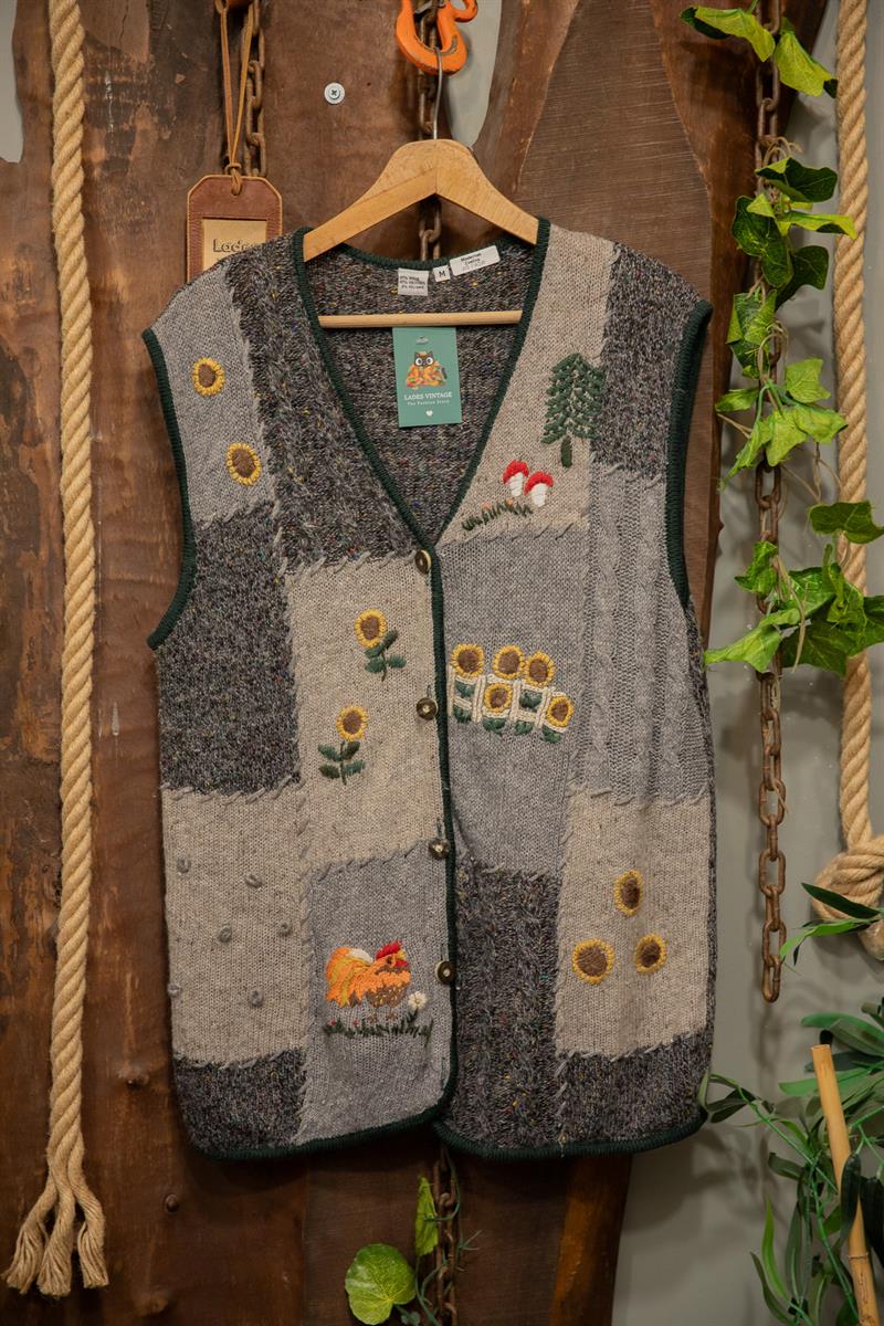 90s El Nakışlı Florak Wool Yelek