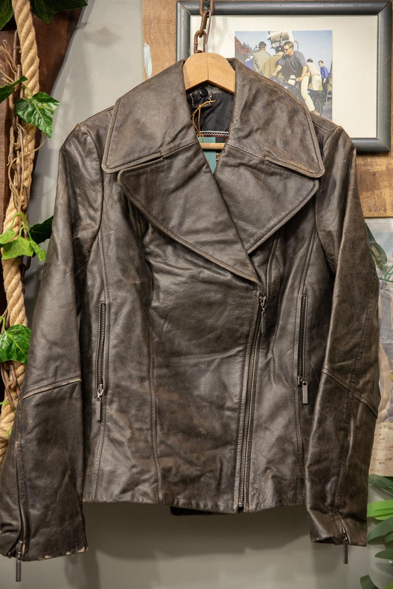 90s Eskitme Biker Deri Ceket