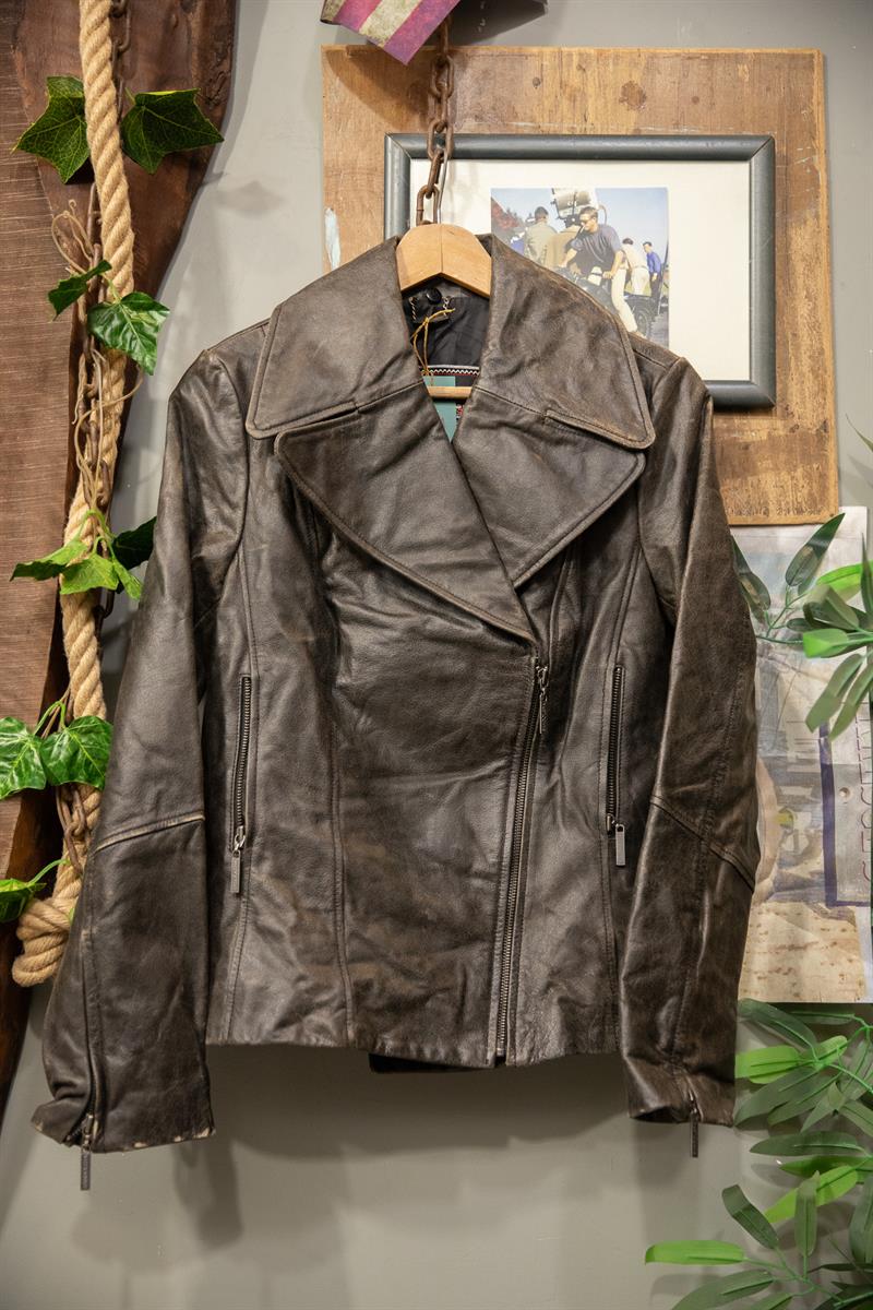 90s Eskitme Biker Deri Ceket