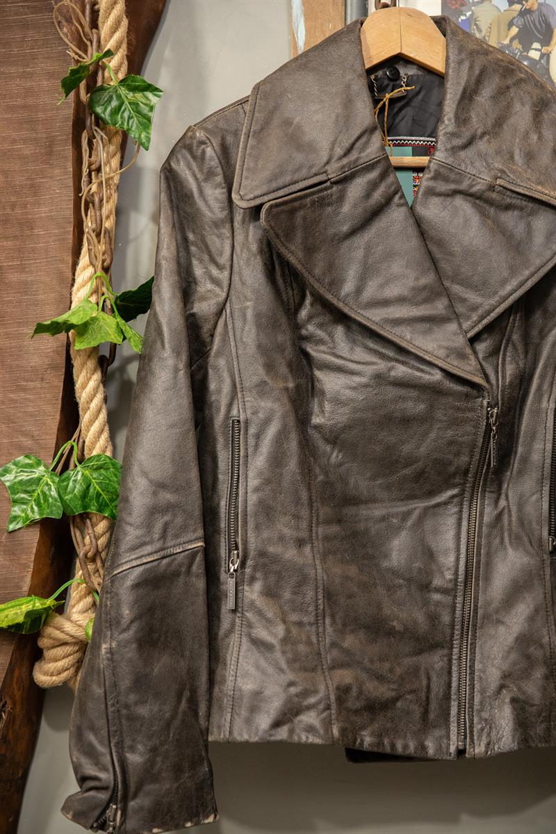 90s Eskitme Biker Deri Ceket
