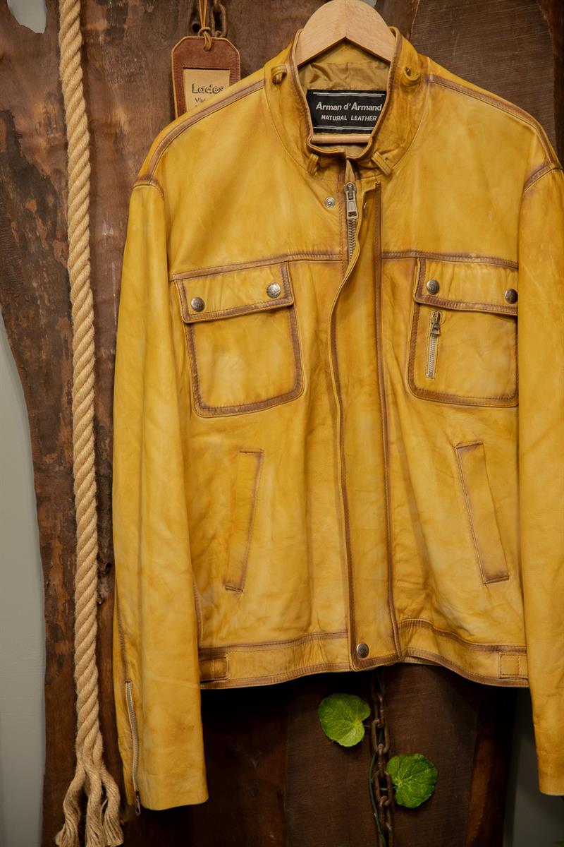 90s Eskitme Hardal Biker Deri Ceket