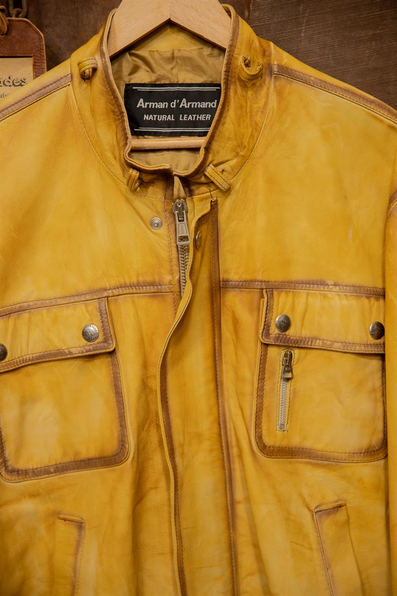 90s Eskitme Hardal Biker Deri Ceket
