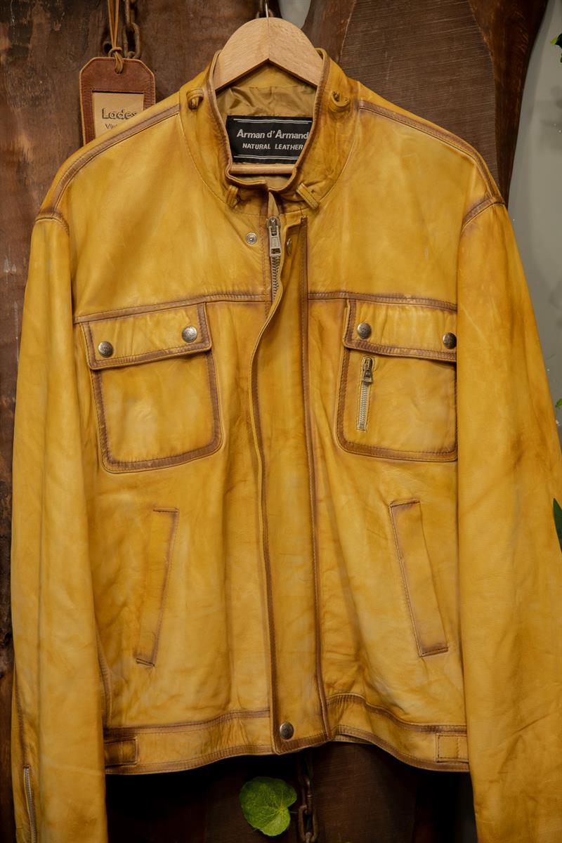 90s Eskitme Hardal Biker Deri Ceket