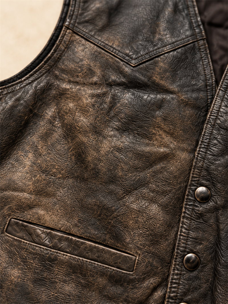 90s Eskitme Western Biker Deri Yelek