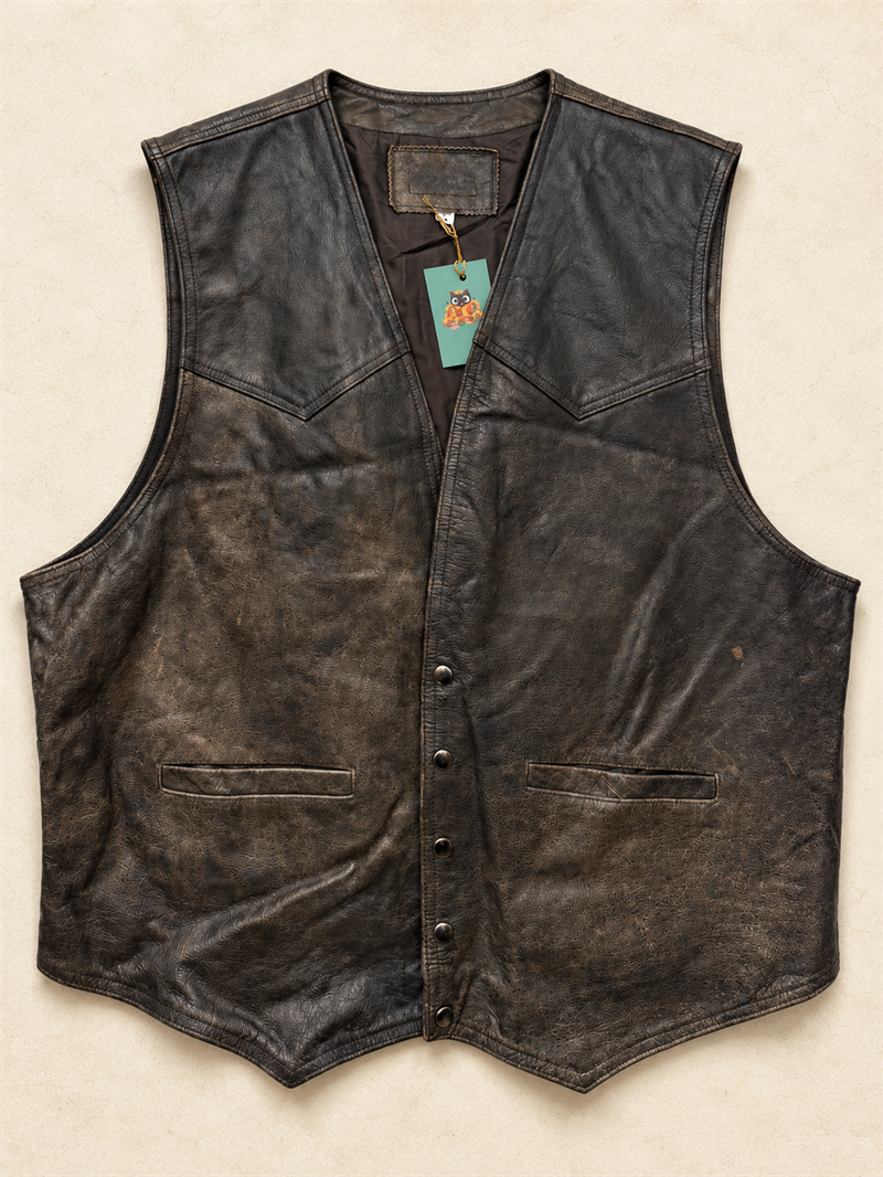 90s Eskitme Western Biker Deri Yelek