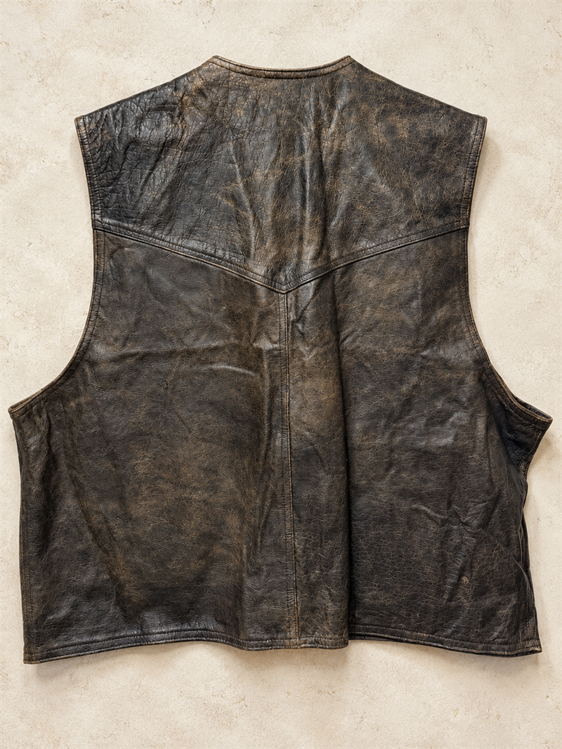 90s Eskitme Western Biker Deri Yelek