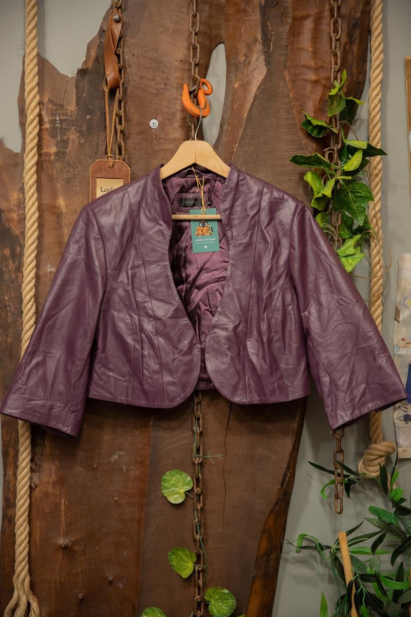 90s Estelle Purple Cropped Deri Ceket