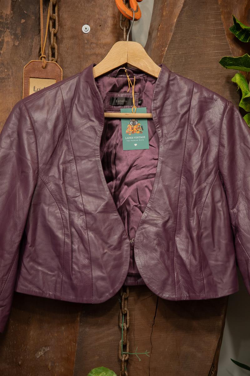 90s Estelle Purple Cropped Deri Ceket