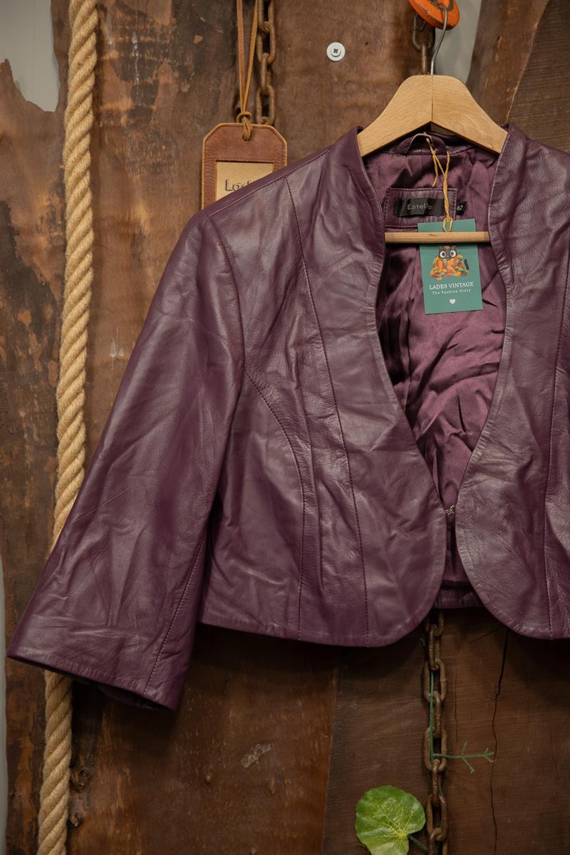 90s Estelle Purple Cropped Deri Ceket