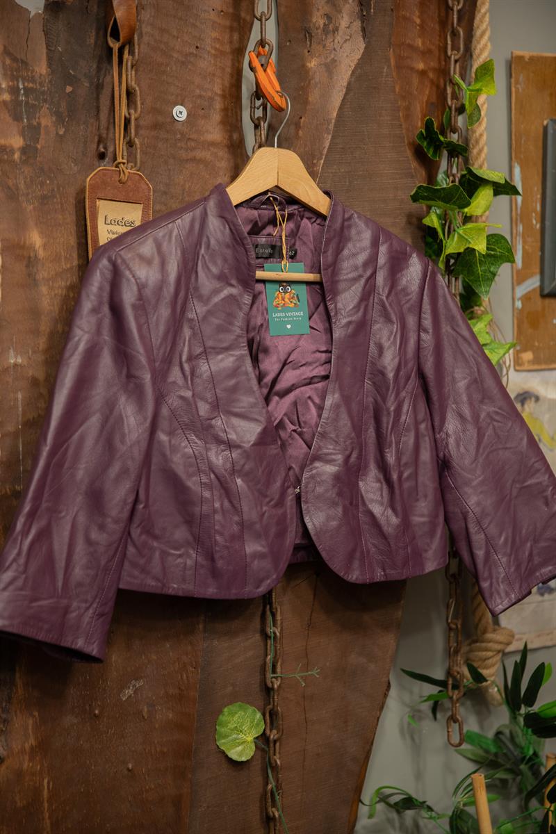 90s Estelle Purple Cropped Deri Ceket