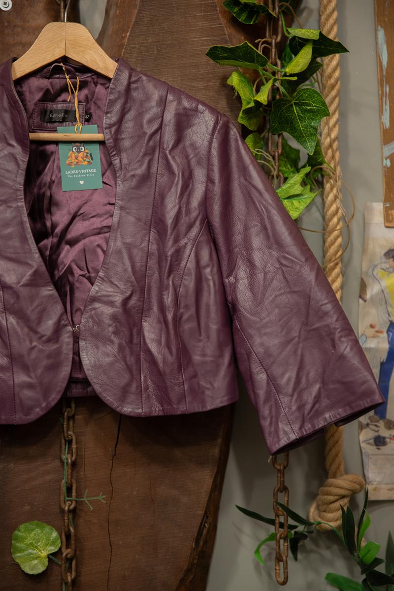 90s Estelle Purple Cropped Deri Ceket