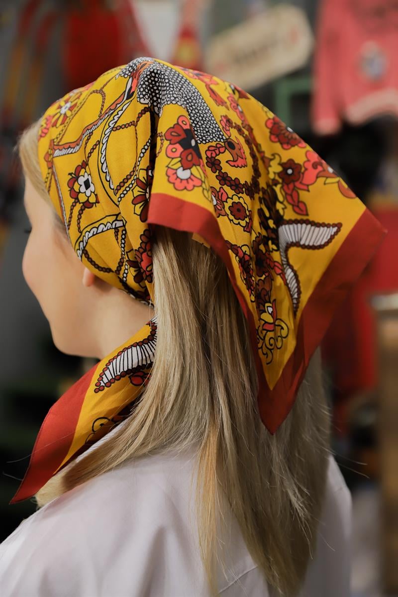 90s Floral İpek Fular/Eşarp