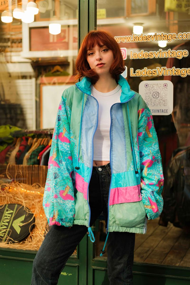 90s France Desenli Unisex Ceket