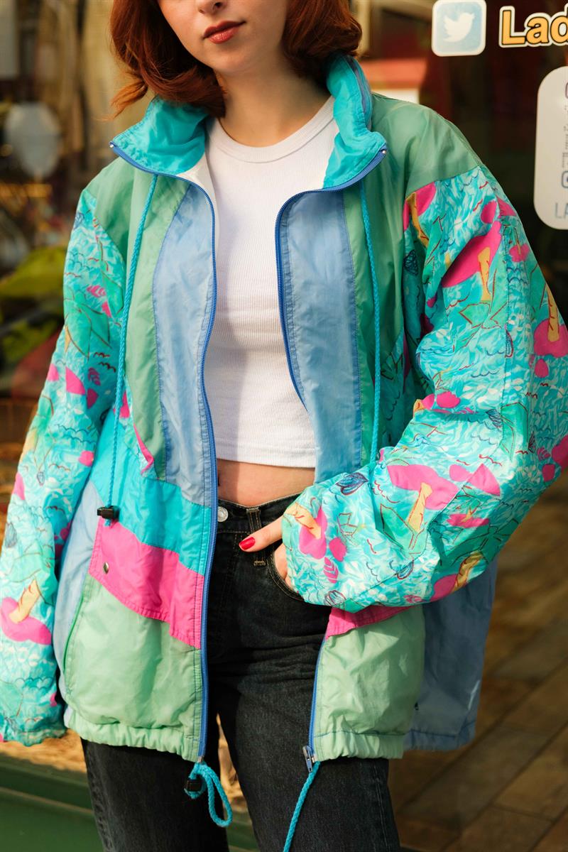 90s France Desenli Unisex Ceket