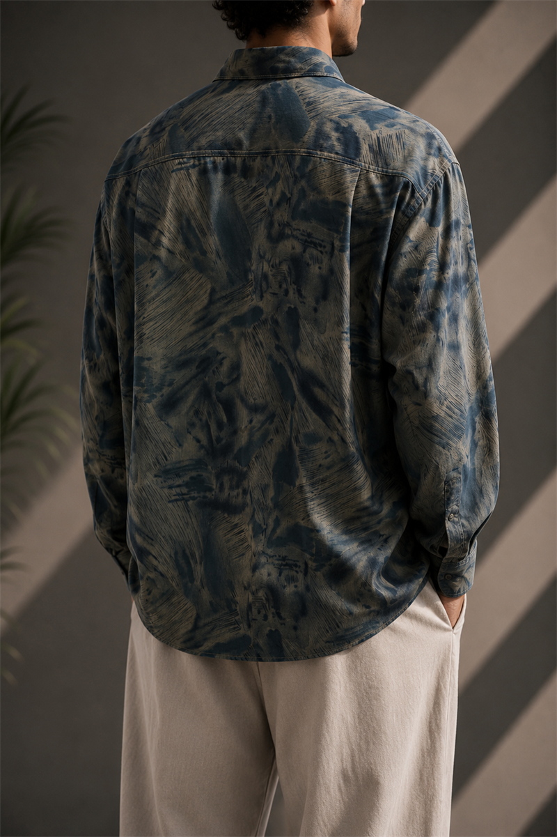 90s Füme Desenli Oversize Gömlek