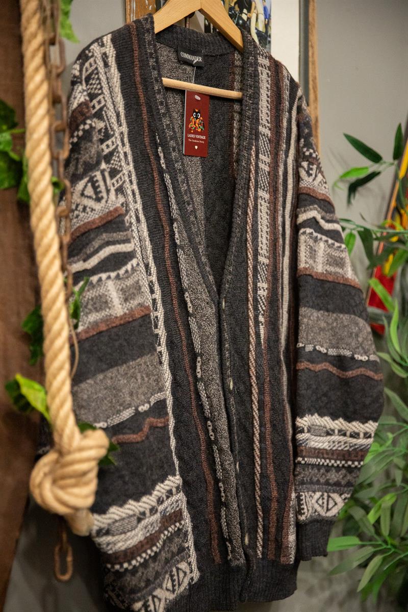 90s Geometric Wool Hırka