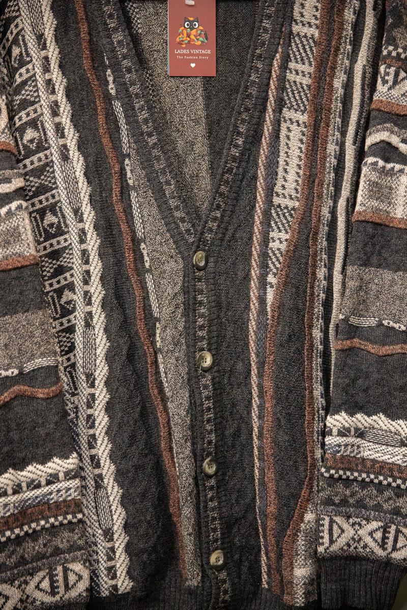 90s Geometric Wool Hırka