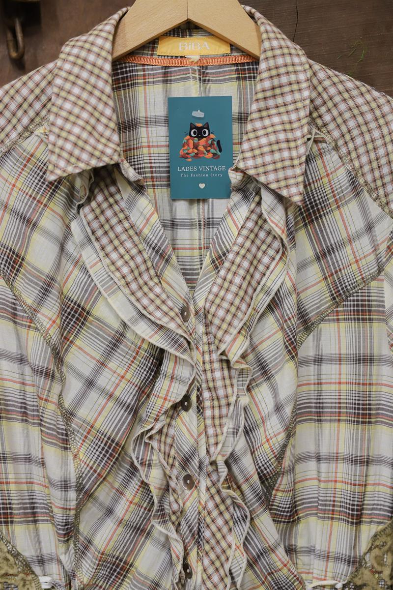 90s Gingham Boho Kareli Gömlek