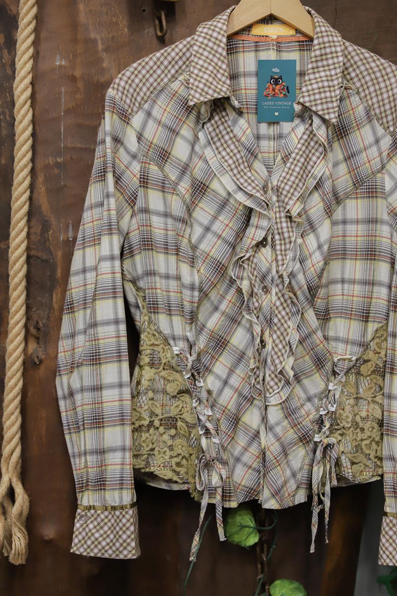 90s Gingham Boho Kareli Gömlek