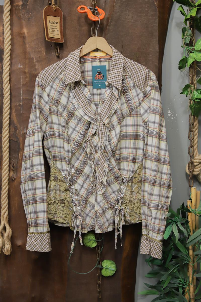 90s Gingham Boho Kareli Gömlek