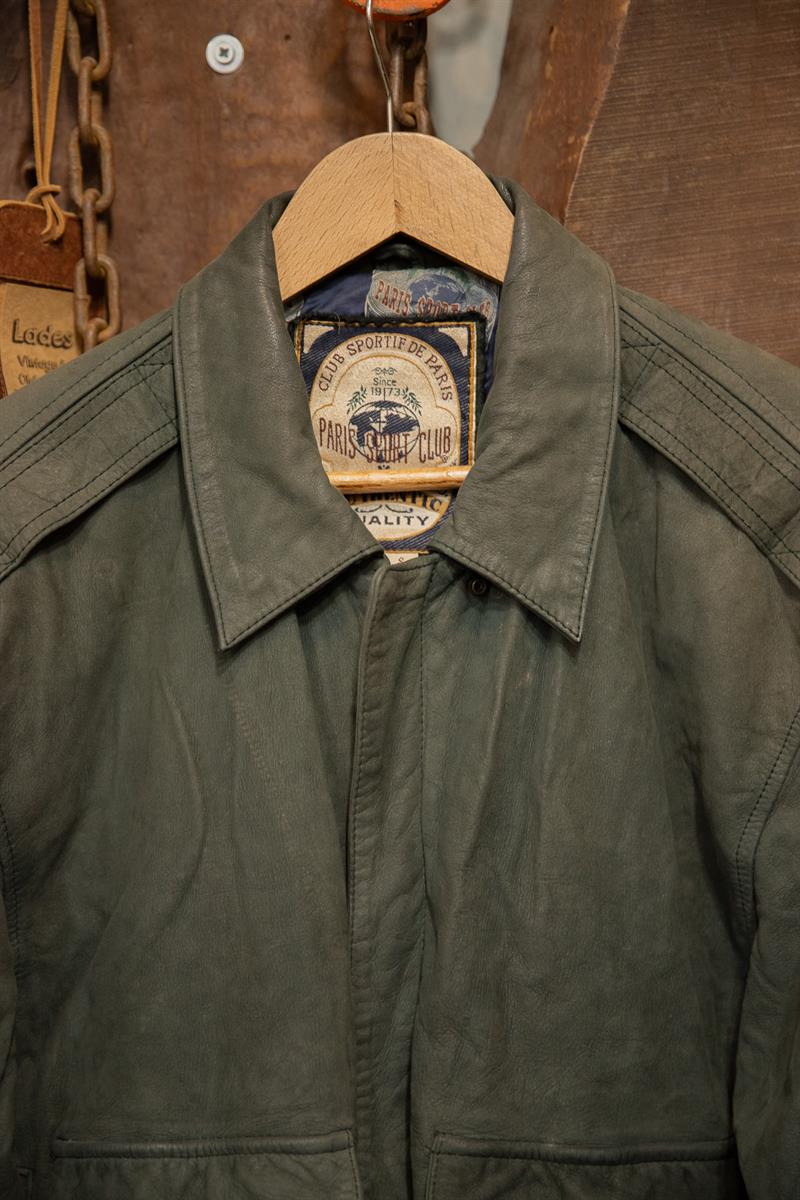 90s Haki Renk Paris Stunt Bomber Deri Ceket