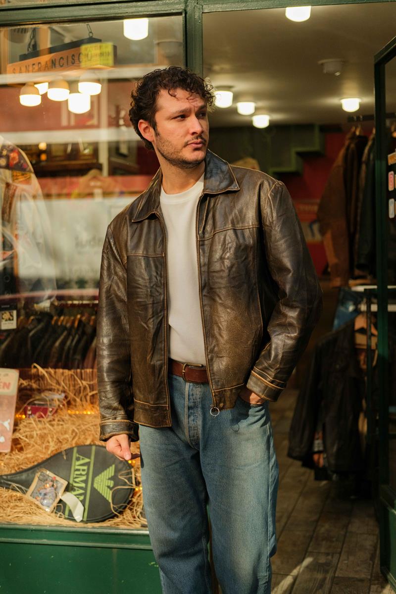 90s Italy VIA Acı Kahve Renk Unisex Biker Deri Ceket