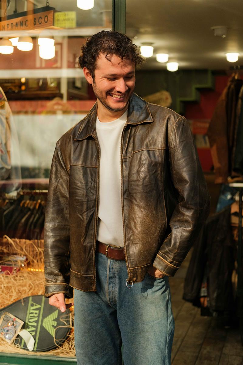 90s Italy VIA Acı Kahve Renk Unisex Biker Deri Ceket