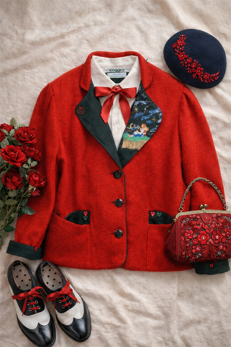 90s Kruget Red Wool Blazer Wool Ceket