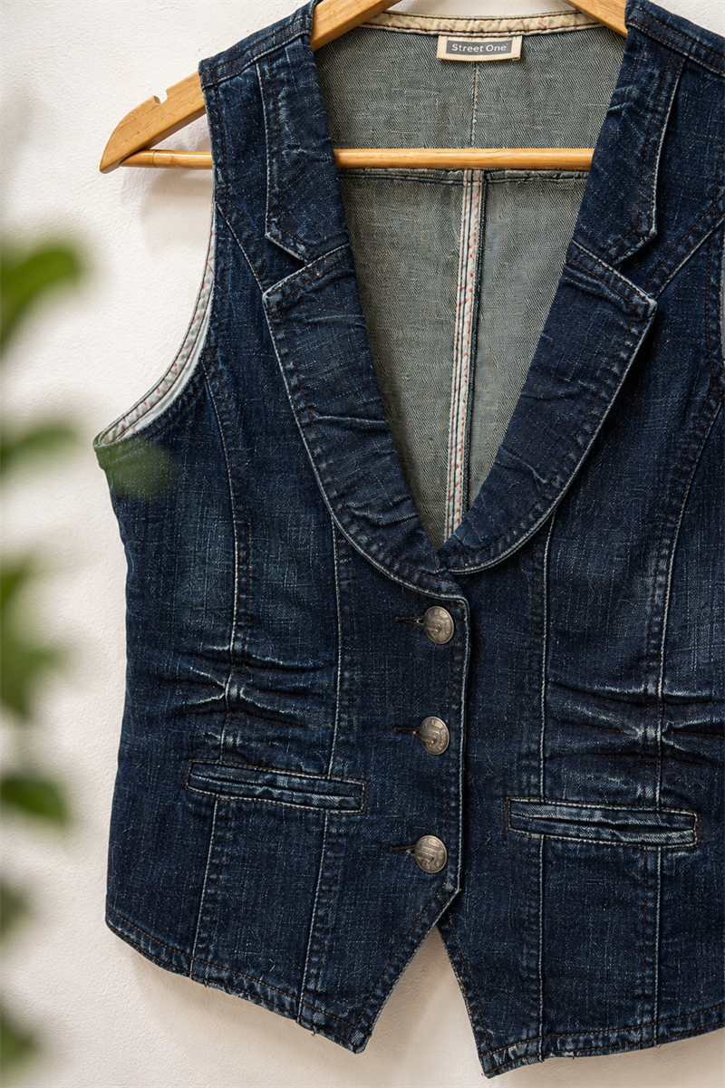 90s Kruvaze Yaka Western Denim Yelek