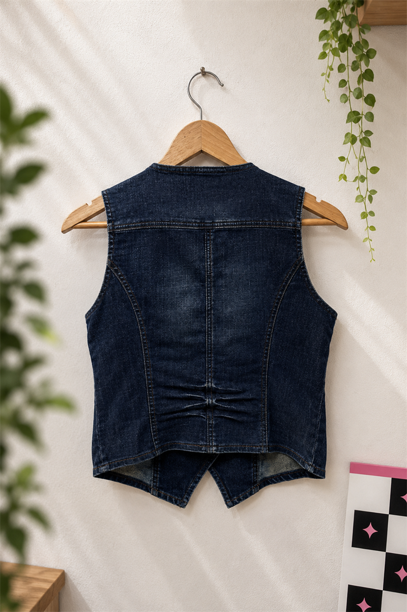 90s Kruvaze Yaka Western Denim Yelek