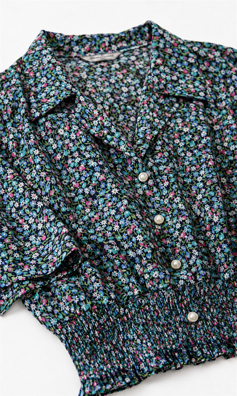 90s Küba Yaka Floral Gömlek