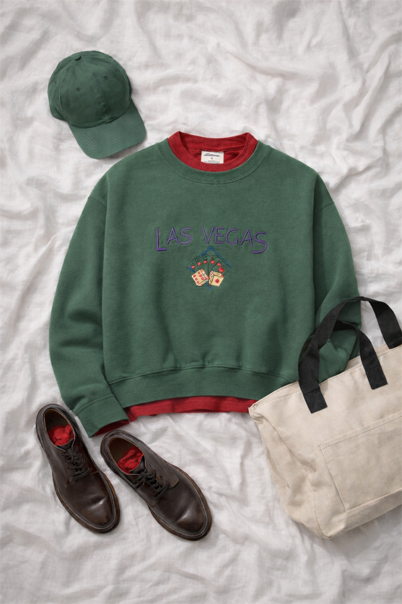 90s Las Vegas Poker Cropped Sweatshirt