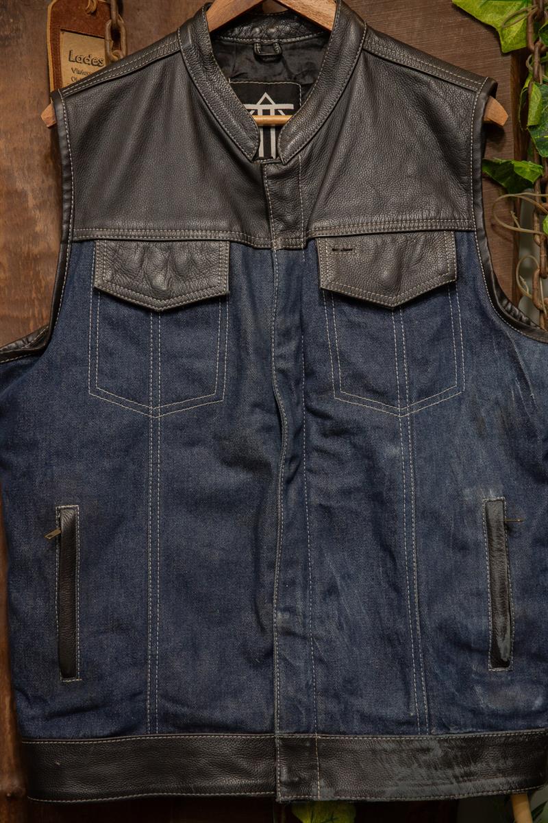 90s Moto Leather/Denim Yelek