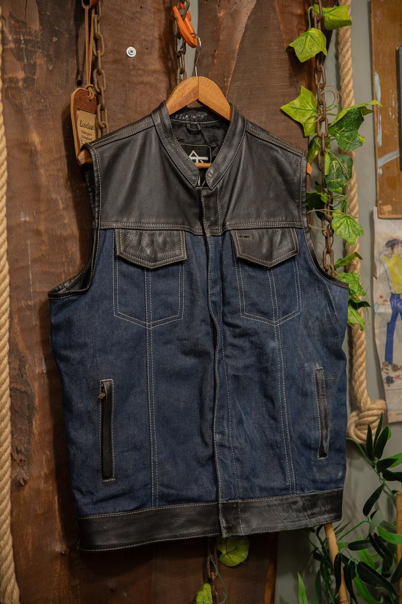 90s Moto Leather/Denim Yelek