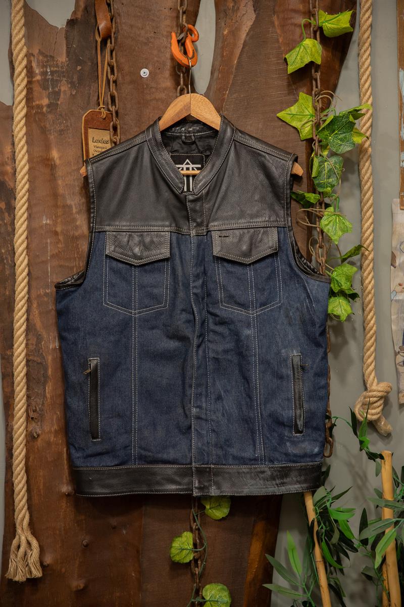 90s Moto Leather/Denim Yelek