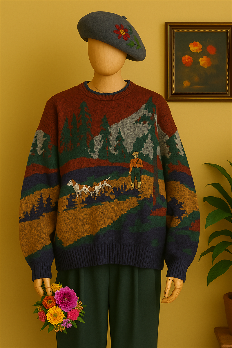 90s Nature Wool İşlemeli Kazak